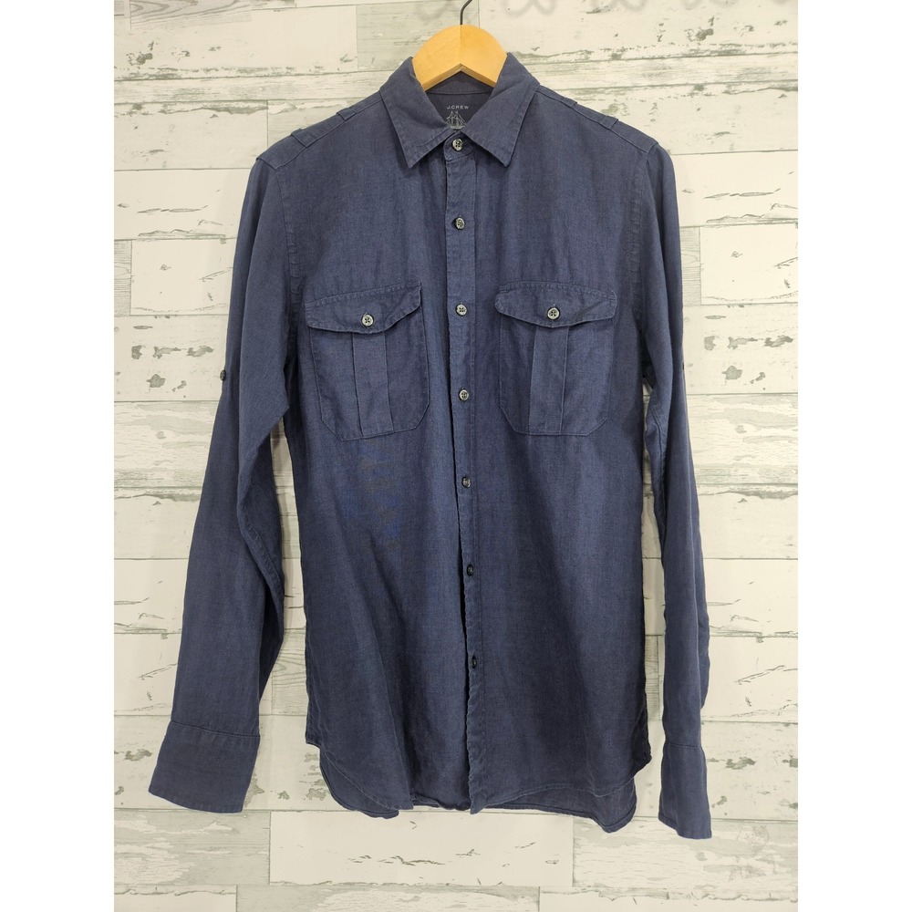 J.Crew Irish Linen Baird McNutt Navy Blue Utility Shirt Mens Small 81557